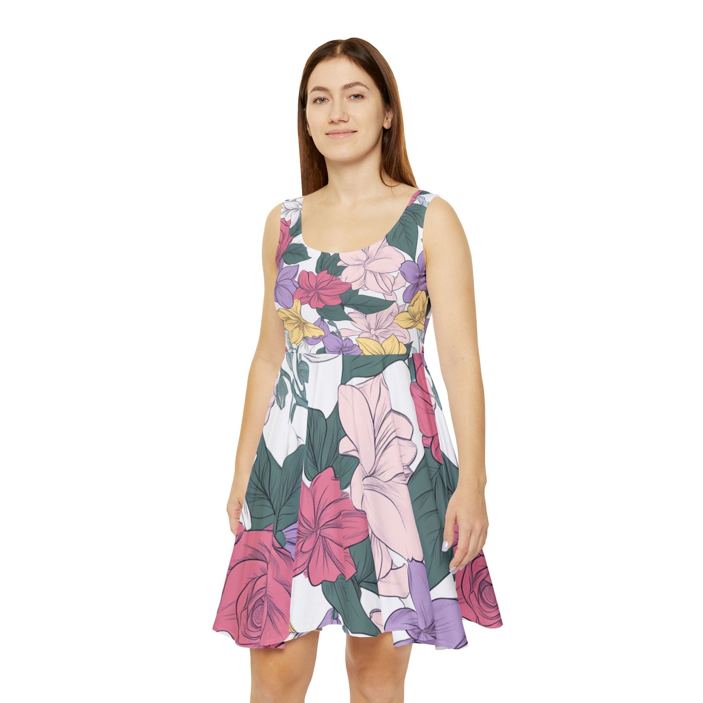 Floral Skater Dress with Vibrant and Pastel Flowers