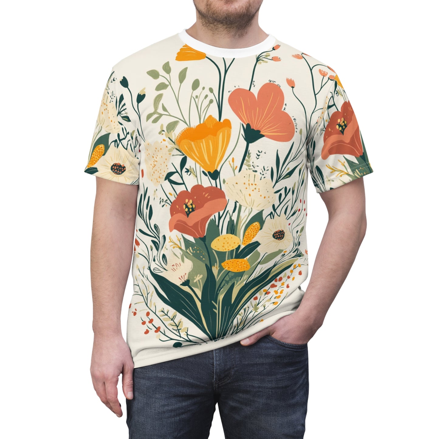 Illustrated Tee - Hand-Drawn Floral & Animal Design