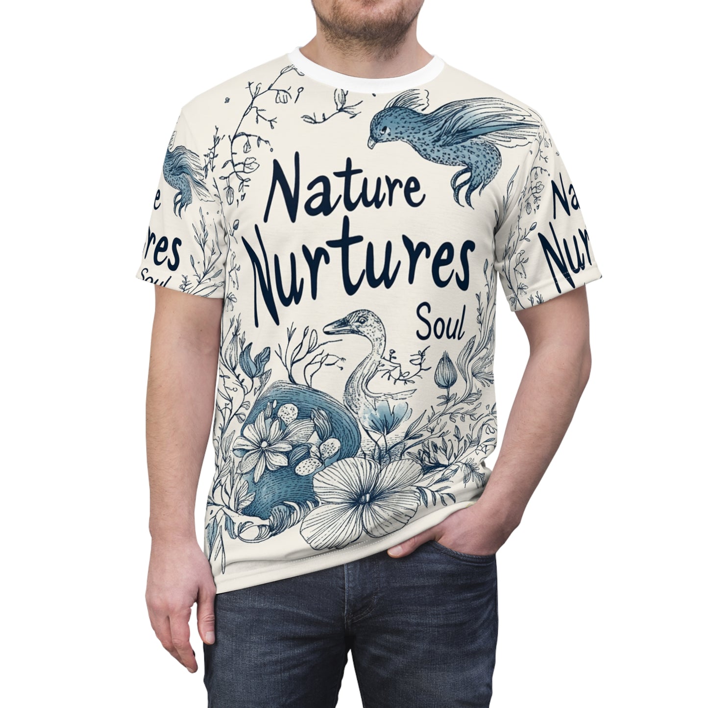 Organic Shapes Unisex Tee - Hand-Drawn Floral and Animal Illustrations